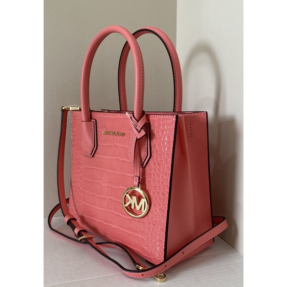 New Michael Kors Mercer Medium Messenger bag Embossed Leather Grapefruit - Picture 2 of 7